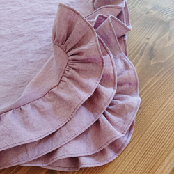 フリル付き♪アンティーク風ラミーリネンのテーブルクロス  200cm×130cm ピンク 2枚目の画像