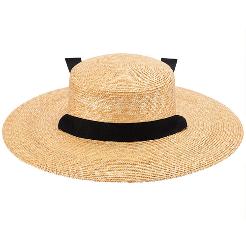 セシル Cecil つば広カンカン帽 麦わら帽子 ロングリボン ブラック