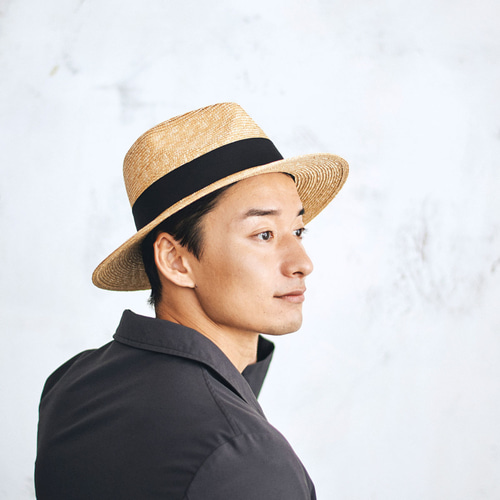 ラルフ Ralf つば広中折れ 麦わら帽子 ナチュラル ブラックリボン 58.5