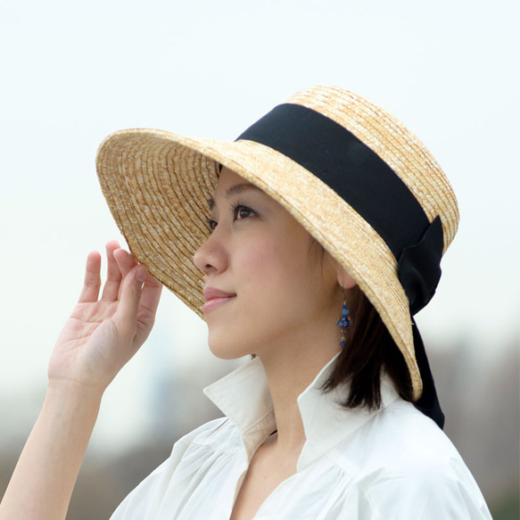 完売○アデル 麦わら帽子 リボン ナチュラル [UK-H009-L-NA