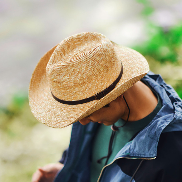 ブルーノ Bruno テンガロンハット 麦わら ナチュラル 本革 茶ベルト