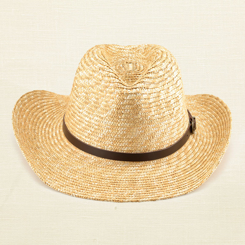 ブルーノ Bruno テンガロンハット 麦わら ナチュラル 本革 茶ベルト