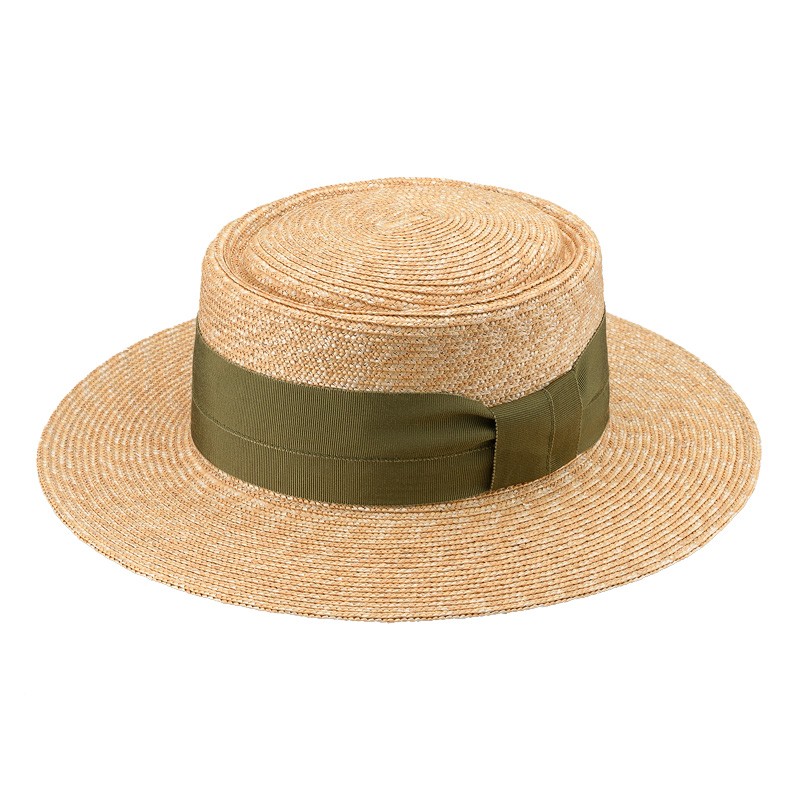 Alma アルマ ポークパイ型 つば広カンカン帽 カーキリボン 57.5cm [UK-H074-KH]