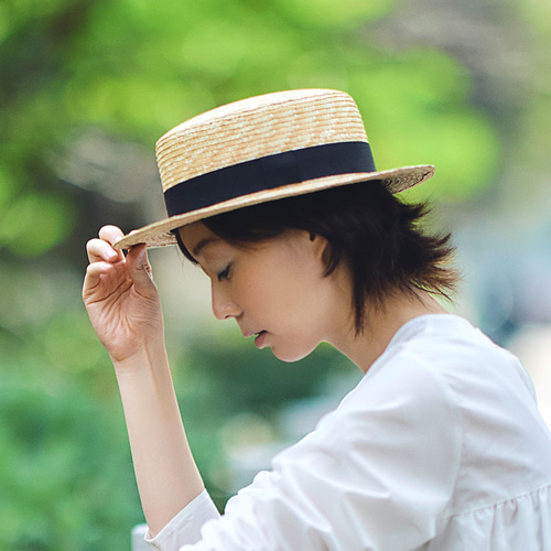 【新品】Wica Grocery カンカン帽子 ブラック・ベージュリボン付 マラン/ジー Marin/G カンカン帽 麦わら帽子 ベージュリボン 57.5cm