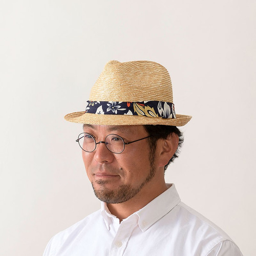 未使用タグ付き】Borsalino ラフィア クロッシェ 中折れハット 紺色 