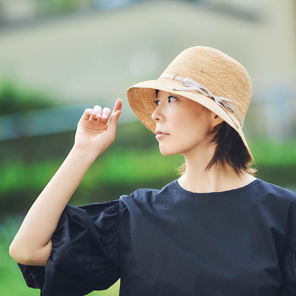 ジーナ Gina ラフィア クロッシェ ピンクリボン 折りたたみ可 57.5cm [UK-H096-NA-M]