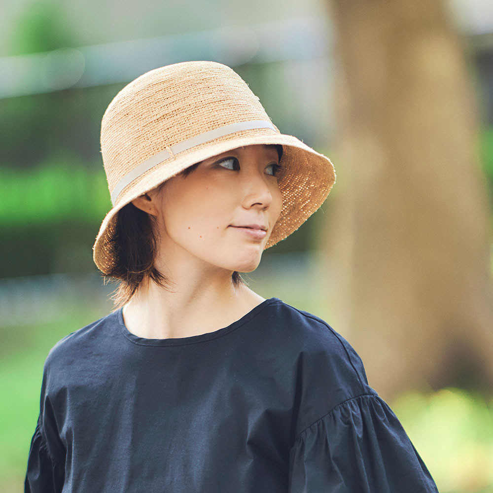 ジーナ Gina ラフィア クロッシェ ピンクリボン 折りたたみ可 57.5cm [UK-H096-NA-M]