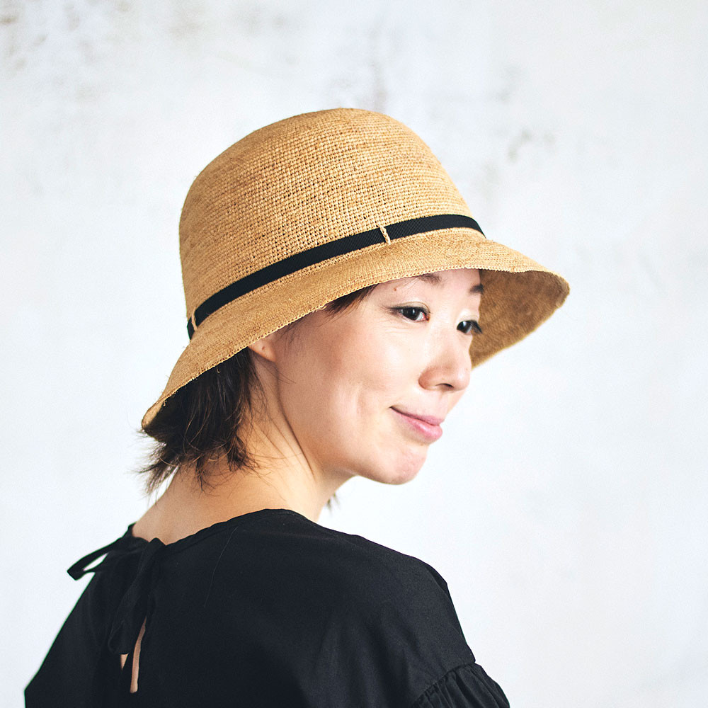 ジーナ Gina ラフィア クロッシェ ピンクリボン 折りたたみ可 57.5cm [UK-H096-NA-M]