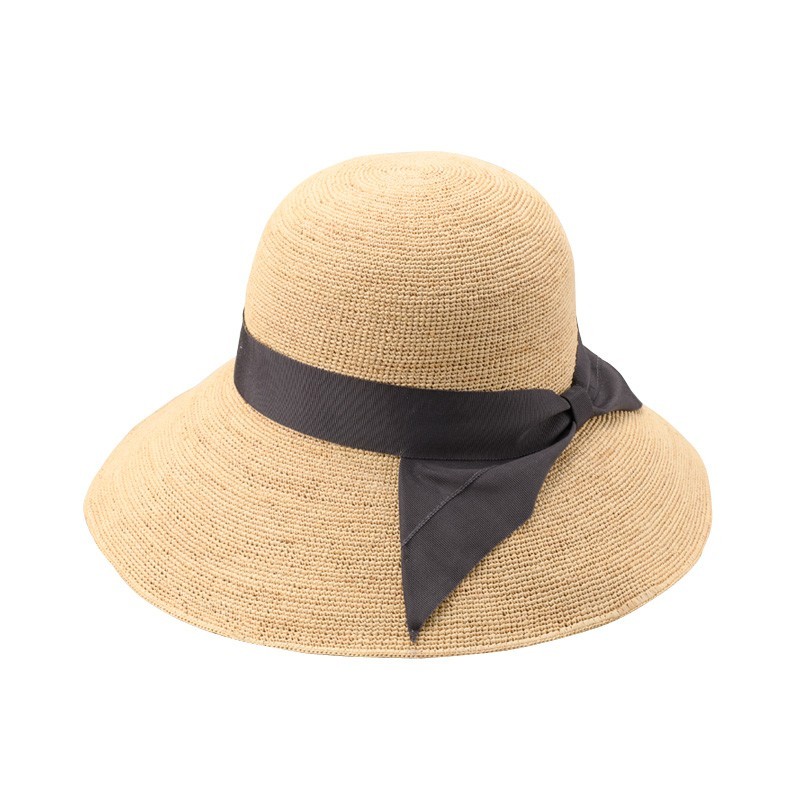 フィオナ Fiona ラフィア つば広 キャペリン グレーリボン 折りたたみ可 60cm [UK-H091-GY-L]