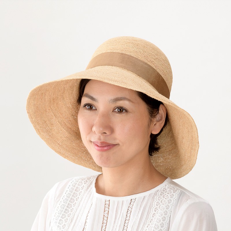 フィオナ Fiona ラフィア つば広 キャペリン ベージュリボン 折りたたみ可 60cm [UK-H091-BE-L]