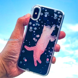 【受注生産】猫のシルエットデザイン。オリジナルグリッタースマホケース 4枚目の画像