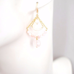 新！法國薔薇水晶，珍珠，珊瑚寶石耳環（耳環允許）14KGF 第2張的照片