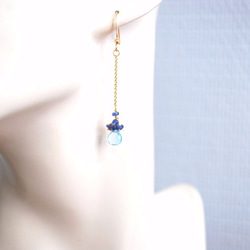 新！法國小花黃玉×藍色藍寶石寶石耳環（耳環允許）14KGF 第3張的照片