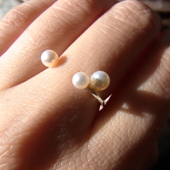 [按訂單生產] K10方形淡水珍珠戒指（K10YG，9號，可調整大小） 第1張的照片