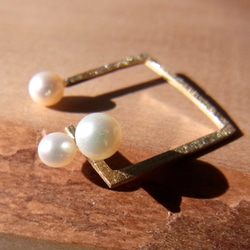 [按訂單生產] K10方形淡水珍珠戒指（K10YG，9號，可調整大小） 第2張的照片