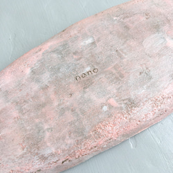 nacchico#040／グレーの素地にピンクと白のモニャモニャ＊楕円のプレート・ペントレー・アクセサリートレー 4枚目の画像