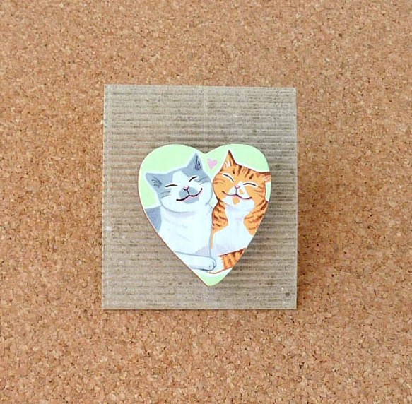 手描きブローチ/仲良し猫B 1枚目の画像