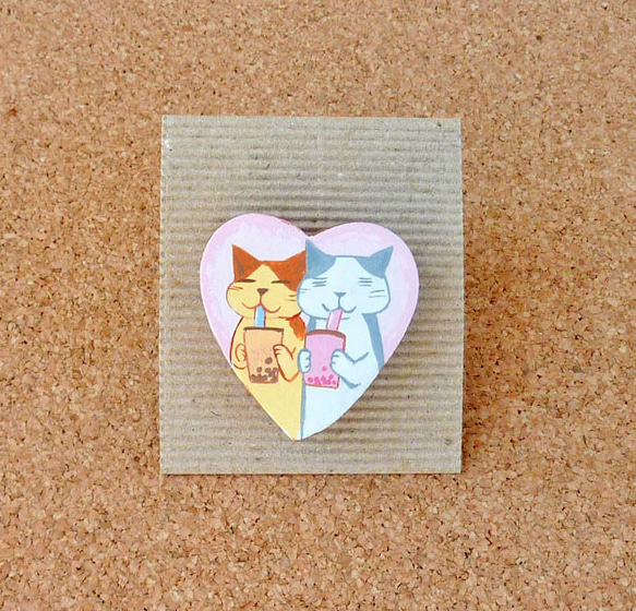 手描きブローチ/二人でタピオカ 1枚目の画像