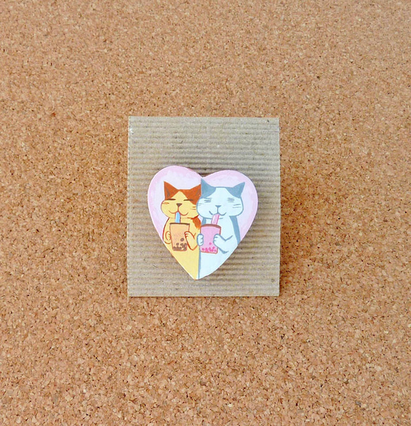 手描きブローチ/二人でタピオカ 4枚目の画像