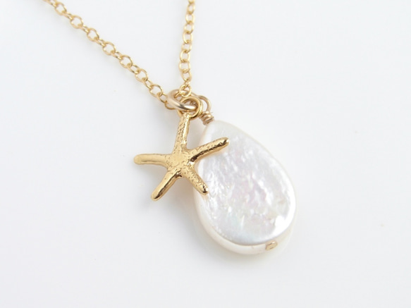 Starfish and Pearl Teardrop Necklace 第2張的照片