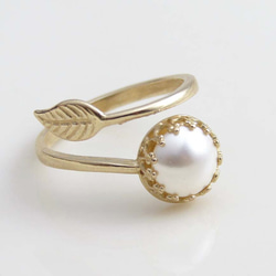 Gold Vine & Pearl Ring ~ 金の蔓と葉と真珠のリング 3枚目の画像