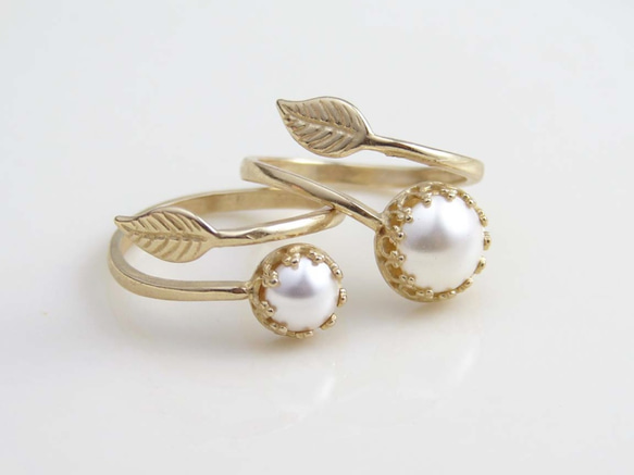 Gold Vine & Pearl Ring ~ 金の蔓と葉と真珠のリング 4枚目の画像