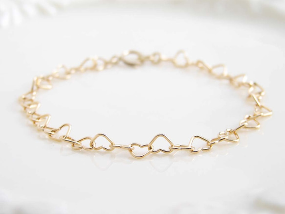 ハートブレスレット ~ Gold Heart Link Bracelet 2枚目の画像