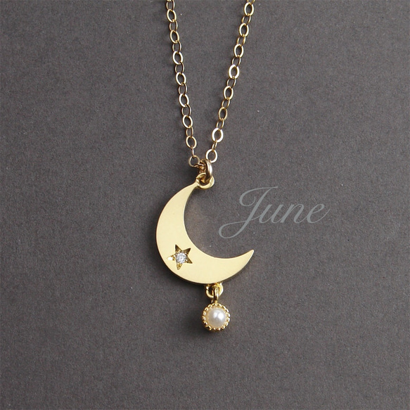 三日月と星と誕生石のネックレス~ Crescent Moon and Star Birthstone Necklace 3枚目の画像