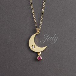 三日月と星と誕生石のネックレス~ Crescent Moon and Star Birthstone Necklace 1枚目の画像