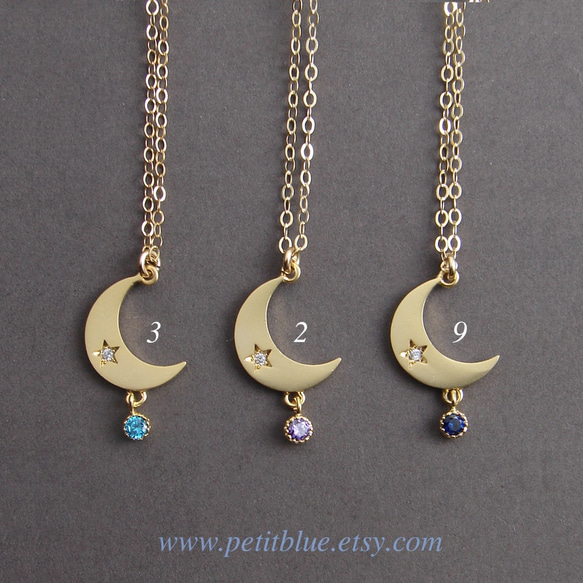 三日月と星と誕生石のネックレス~ Crescent Moon and Star Birthstone Necklace 6枚目の画像
