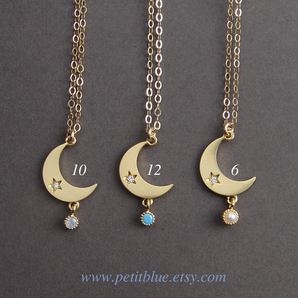 三日月と星と誕生石のネックレス~ Crescent Moon and Star Birthstone Necklace 8枚目の画像