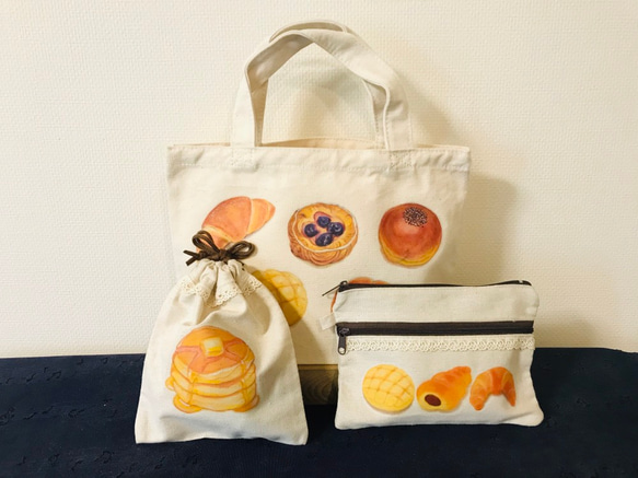 ハンドメイドlulu巾着トートバッグ パン柄グッズ3点セット トートバッグ LULU SHOP 通販 6933205｜Creema