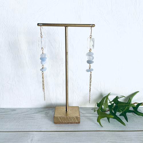 14kgf天然石クンツァイトのジャラジャラピアスNo.376 14kgf天然石クンツァイトのジャラジャラピアスNo.376