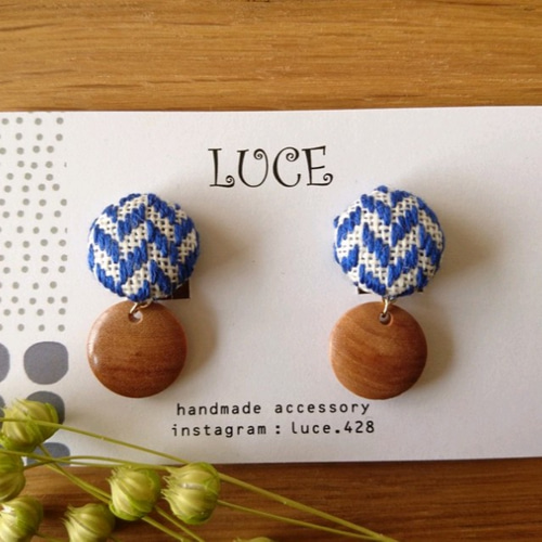 刺繍&ウッドイヤリング/ピアス イヤリング・ノンホールピアス LUCE 