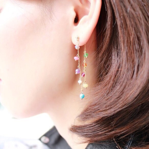 カラフルストーンピアス ピアス（フック・チェーン） lefleur0229 通販 
