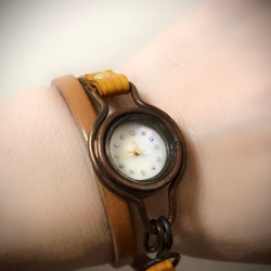 サブリエ　２重巻き腕時計（キャメル×型押しキャメル） 4枚目の画像