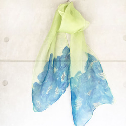 SALE！　送料無料　シルクオーガンジースカーフ「椿」 3枚目の画像