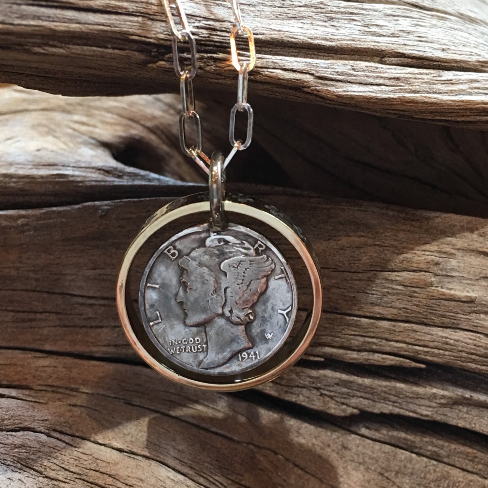 "Mercury Coin"& LLY Ring Pendant  #925 Silver Necklace