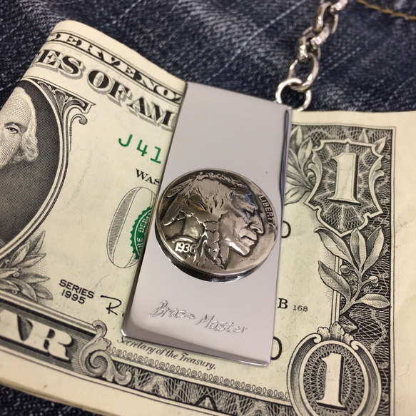 INDIAN HEAD CONCHO MONEY CLIP with CHAIN 2枚目の画像