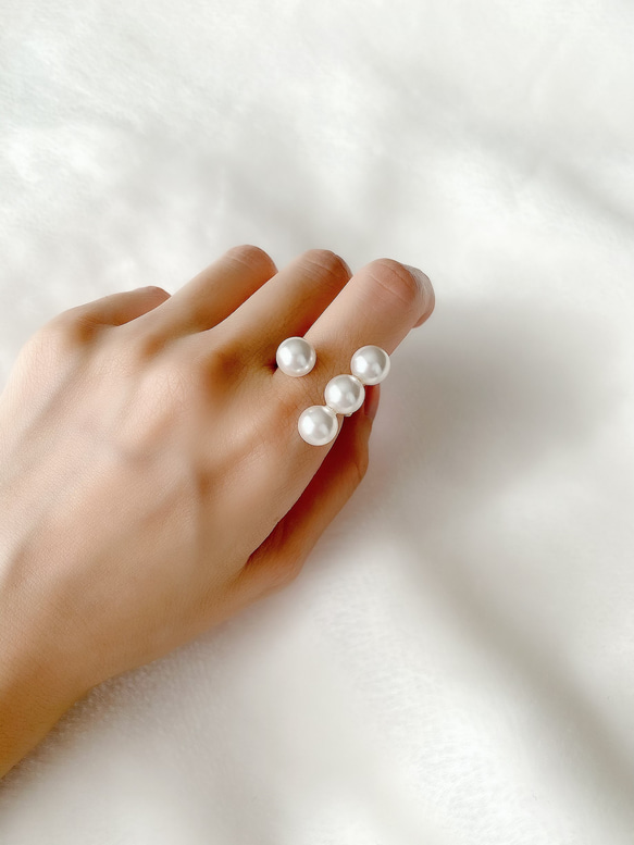 14K ゴールド ダブルパールリング ゴールド]ダブルパールリング