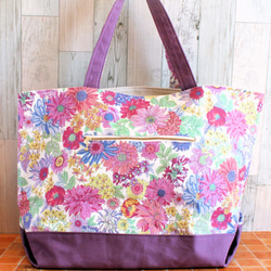 フラワープリント×帆布のLサイズショルダートートバッグ 2枚目の画像