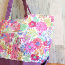 フラワープリント×帆布のLサイズショルダートートバッグ 3枚目の画像