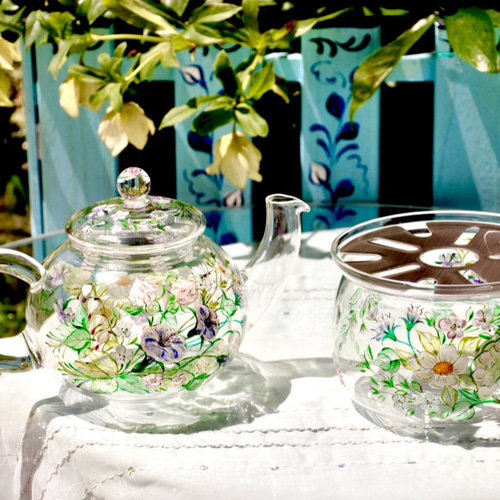 耐熱ジャンピングティーポットのみ Mサイズ【ホワイトブーケ】 ポット