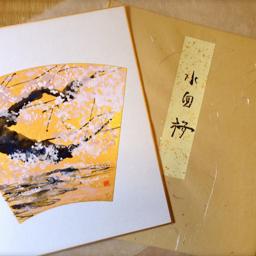 【真作】絵画　日本画（色紙）　水仙の美　優美な和の趣　繊細な筆致　V178 gallery-uchida_j9-22310-1-n