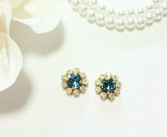 Denim blue×flower bijou ピアス 3枚目の画像