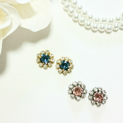 Denim blue×flower bijou ピアス 4枚目の画像