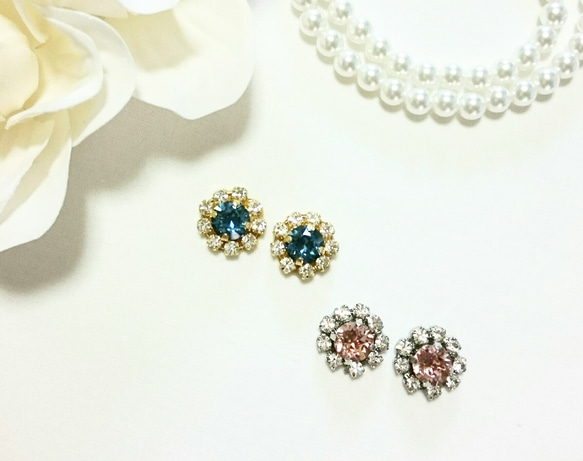 Denim blue×flower bijou ピアス 4枚目の画像