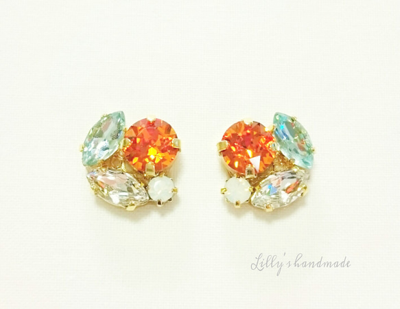 Tangerine×Light blueビジューピアス 1枚目の画像