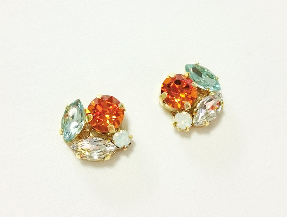 Tangerine×Light blueビジューピアス 3枚目の画像