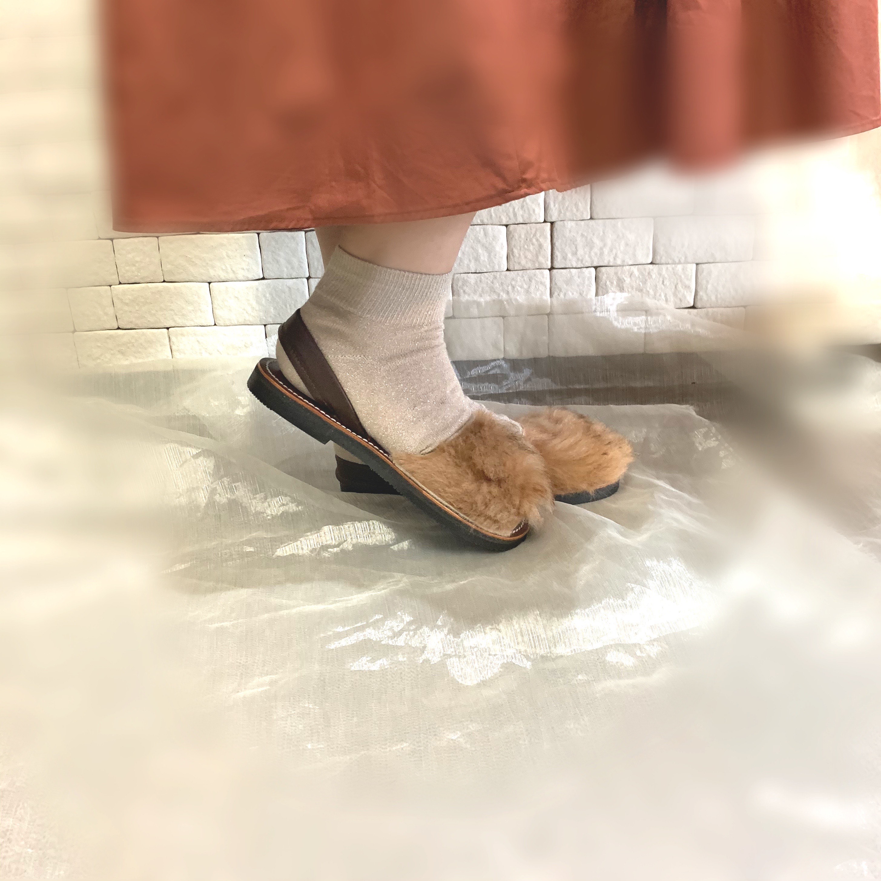 1点のみ！セール☆ファーサンダル☆22-22.5センチ靴擦れしない疲れないそして軽い！本革オーダーメイド★